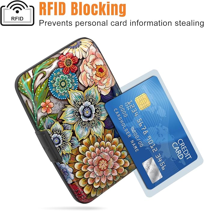 Rimilak Aluminuml Credit Card Holder,Mandala Flower | Mini Credit Card Wallet RFID Blocking Slim Metal Hard Case for Women Men - Image 2