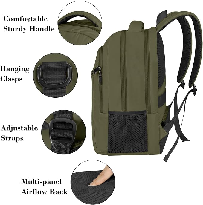 MATEIN Green 15.6 Inch Travel Laptop Backpack, Sturdy Computer Bag for Work | Lightweight Water Resistant, Anti Theft Pocket, Fashion Traveling Daypack, Casual College Office Bag, Gifts for Women Men - Image 2
