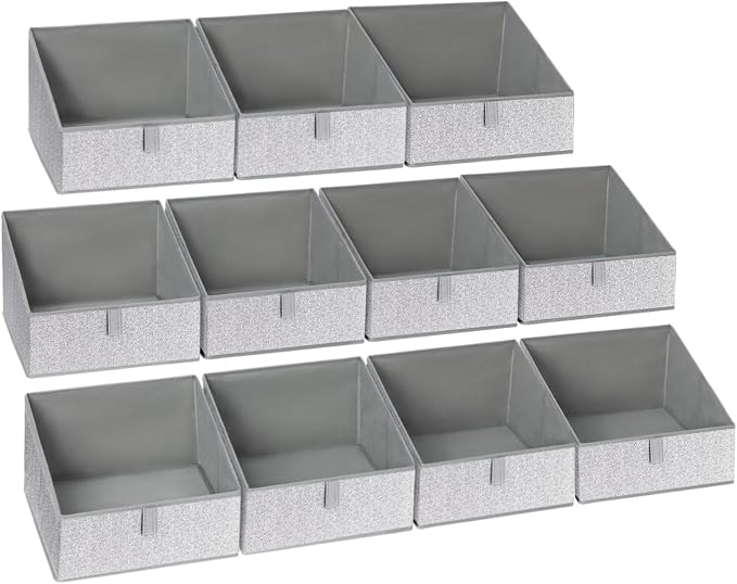 DIMJ Closet Storage Bins 10 Pack - Fabric Trapezoid Closet Organizer Bin, Foldable Storage Baskets for Shelves, Closet Shelf Organizer, Clothing Storage Box for Toys, Books, Towel, Clothes, Gray by DiMJ