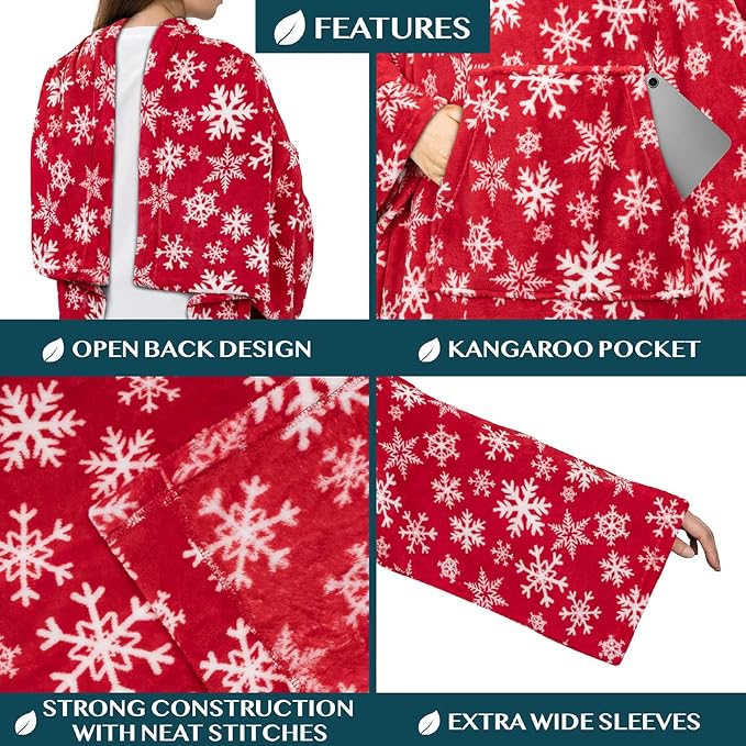 PAVILIA Blanket with Sleeves for Adult Women Men, Soft Warm Wearable Blanket Fleece Wrap Throw, Robe Blanket Gift - Image 3