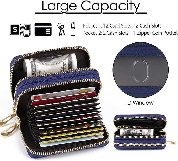 imeetu RFID Credit Card Holder, Small Card Wallet Women, Leather Card Case | Genuine Leather Women's Card & id Cases, Change Coin Purse with Zipper Keychain id Window, 20 Colors & 3 Styles, Daily, Gifts - Image 4