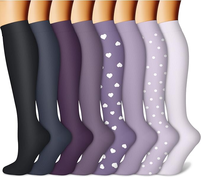 CHARMKING Compression Socks for Women & Men Circulation (8 Pairs) 15-20 mmHg Best Calf Socks Support for Athletic Cycling by CHARMKING