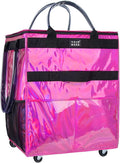 Reusable Grocery Bag with Wheels (Large, Glitter Pink), Shopping Trolley with 8 Pockets and Zipper Cover Foldable Rolling Tote for Women, Kitchen, Travel, Carries Up to 76LBS by TOJNMAKE