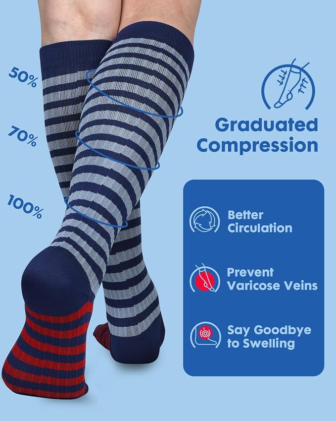 Compression Socks for Women 15-20 mmHg, 2 Pairs | Graduated Support, Knee High Fit, Polyester Stretch, Circulation Comfort, Nurses, Travel, Athletes, Flight, Daily, Patterned - Image 4
