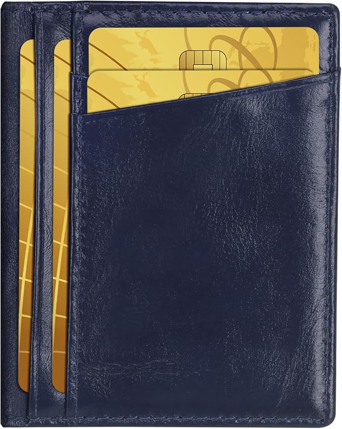 Unaone Slim Minimalist Wallet - Premium Leather RFID Blocking Front Pocket Wallets with 8 Card Slots and 2 ID Window, Dark Blue by Unaone
