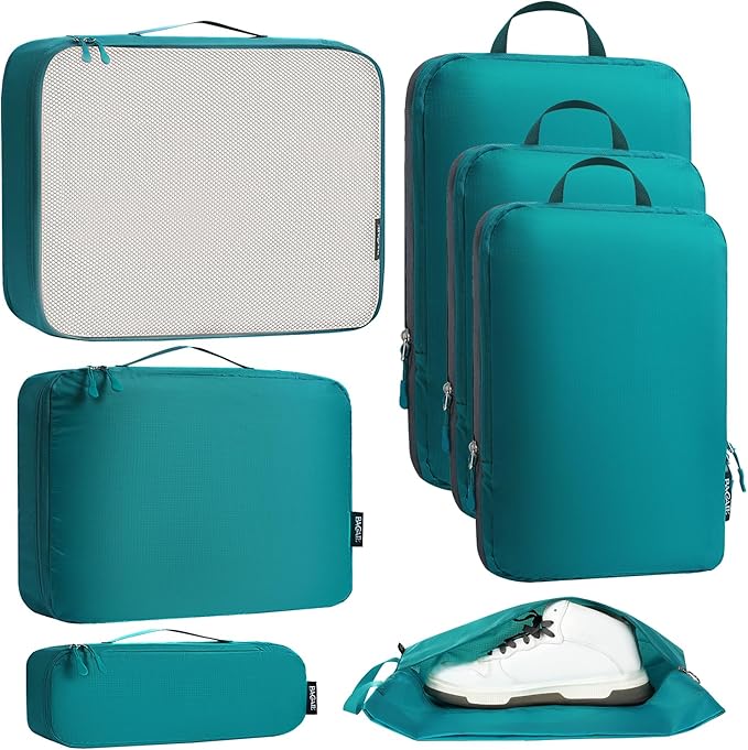 Bagail Ultralight Compression Cubes 7 Set - 3 Packing Cubes, 3 Organizers, and 1 Shoe Bag by BAGAIL