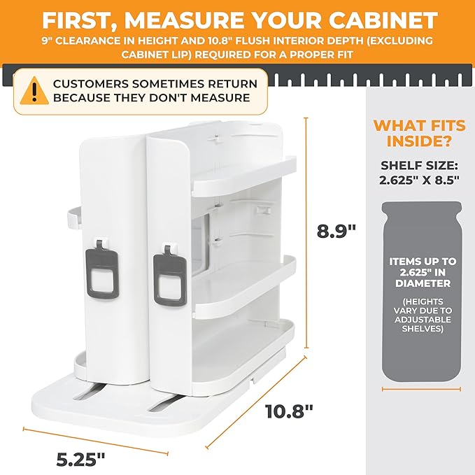 Spice Rack Organizer for Cabinet, 4 Adjustable Shelves | 4 Snap-In Adjustable Shelves, 8.9"H x 6.1"W x 10.8"D, Magnetic Modular Connect, Pivot-Up Shelves, Small Things Tray, No Tools - Image 2