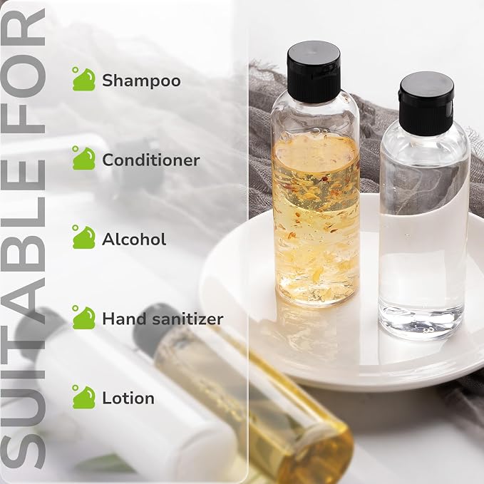 LISAPACK 3.4 oz Travel Bottles for Toiletries, Plastic Shampoo Containers | 5pcs small size dispenser, clear squeeze tubes, leak proof, small empty for liquid, lotion, conditioner, soap, 100 ml, TSA - Image 4