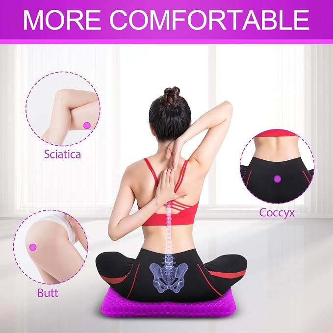 Gel Seat Cushion for Long Sitting, Gel Chair Cushion (Large & Thick) | Gel Cushion for Wheelchair, Soft & Breathable, Gel Chair Cushion for Hip Pain, Seat Cushion for Office Chair (Black Cover) - Image 5