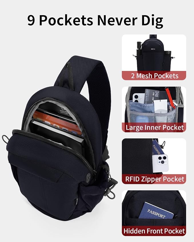 ECOHUB Anti-Theft Crossbody Bag Men Women RFID Blocking Lightweight Sling Backpack Water Resistant for Travel Hiking Outdoor - Image 7