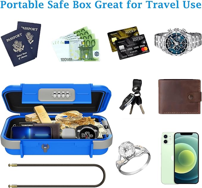 AMIR Portable Safe Box, Combination Lock Box with Code, Waterproof Anti-Theft Mini Travel Safe Box with Removable Chain, Portable Lock Box for Car Dorm Beach Hotel - Image 6