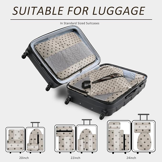 U+U 5 Set Packing Cubes, Travel Organizers with Shoe Bag (Brown Polka Dot) | Ultralight Design & Easy Travel Organization - Image 5