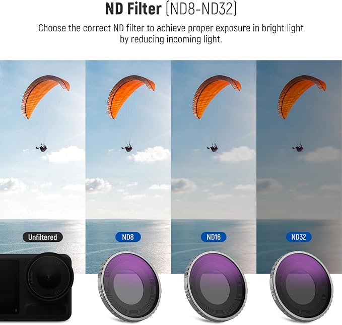 Neewer CPL & ND Filter Set Compatible with DJI Osmo Action 4/Action 5 Pro (4 Pack), Screw On CPL + ND8 + ND16 + ND32 Filter Kit Action Camera Accessories Multicoated HD Optical Glass, FL-A12 - Image 4