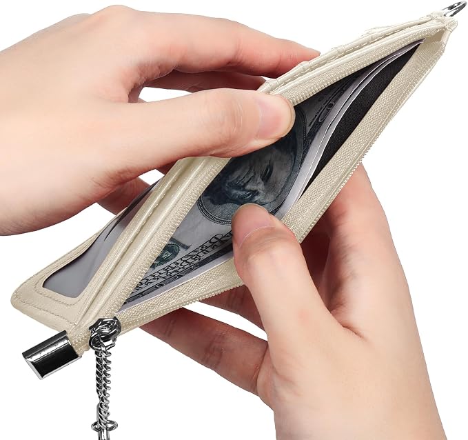 RFID Blocking Slim Credit Card Holder Wallet with Zipper Money Pocket & Keychain, Slim Airtag Wallet for Men Women - Image 5