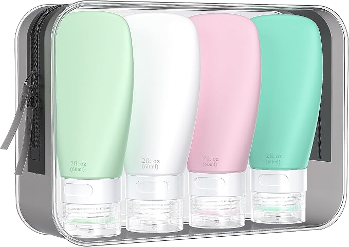 INSFIT Travel Bottles for Toiletries, TSA Approved 3oz Travel Size Containers, BPA Free Leak Proof Squeezable Silicone Tubes for Shampoo Conditioner Lotion Body Wash with Labels by INSFITPortableTravelBottles