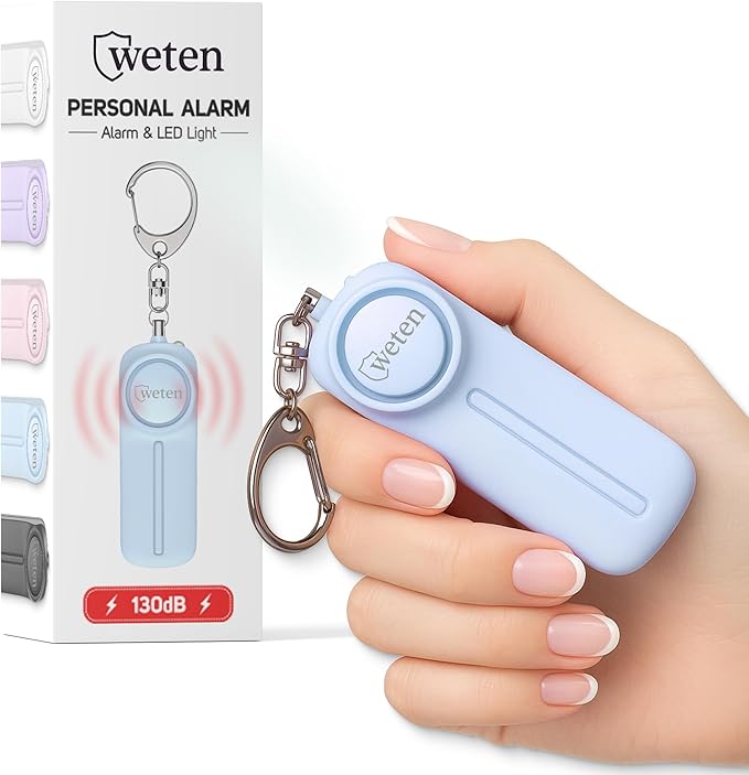 Personal Safety Alarm Keychain for Women, 130dB Panic Pin Siren, Blue | LED Light, Self-Defense Protection Device, Emergency Whistle Alternative for College, Travel, and Night Walk by WETEN
