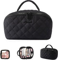 LOVEVOOK Travel Makeup Bag for Women, 2Pcs Puffer Waterproof Cosmetic Organizer, Large Capacity Pouch Open Flat Small Toiletry Bag with Brush Compartment & Handle (Black, Large) by LOVEVOOK