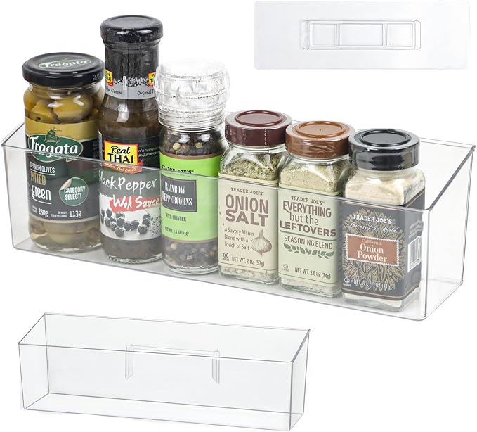 ZEXALOR Wall Mounted Organizer Bins, Wall Mount Spice Rack, Adhesive Hanging Bin Fridge Organizer for Bathroom,Kitchen,Cabinet,Pantry,Countertops (12.2×3.9×3.1") by ZEXALOR