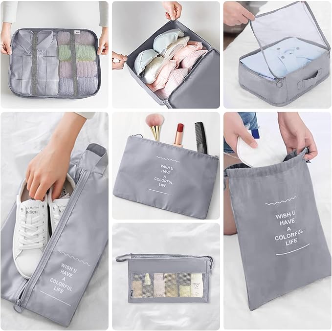 Packing Cubes for Travel- 8 Set Luggage Organizer Bags for Family, Mesh Breathable Travel Packing Cubes for Suitcases Durable Travel Essentials Bags Set (Grey, 10 Set) - Image 3