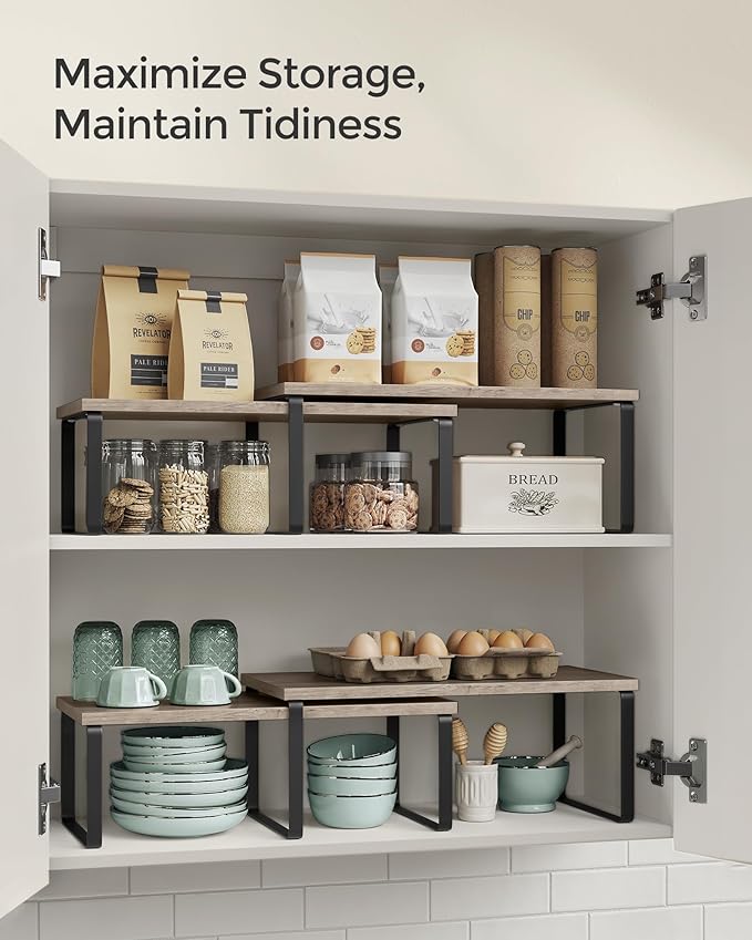 SONGMICS Cabinet Organizer Shelf, Set of 2 Spice Rack, Kitchen Storage | Kitchen Counter Storage Spice Rack, Particleboard, Steel, Heather Greige and Matte Black, BYSTRO Collection UKCS200X02 - Image 5