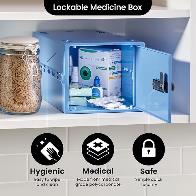Lockabox One™ | Premium Medicine Lock Box | Medium Medication Lock Box With Code For Medicines, Vitamins & Supplements | External Size 12 x 8 x 6.6 inches (Medi Blue) - Image 6