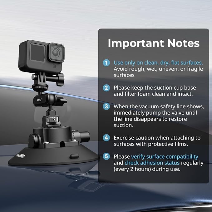SMALLRIG 6" Suction Cup Mount with Ball Head Magic Arm, Camera Mount for DJI Osmo Action 6/5 Pro/4, for Insta360 x5, for Gopro 13/12, on Car Windshield or Window, Compatible with Action Cameras-5856 - Image 8