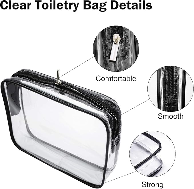 Clear Toiletry Bag Quart Size Bag 2Pcs Travel Makeup Cosmetic Bag PVC Toiletries Cosmetic Pouch for Women Men (M) - Image 4