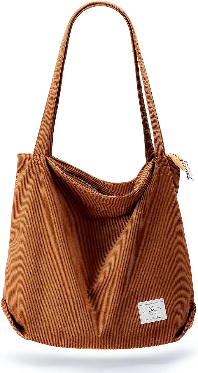 KALIDI Women Corduroy Tote Bag Zipper Casual Tote's Handbag Big Capacity Shoulder Bag with Pockets by KALIDIFANCYFOREST