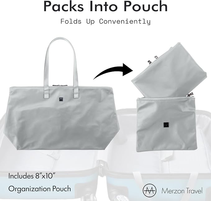 Bobbi Tote | 48L | TOTE-257 Silver | Foldable/Packable Carry-On Personal Item, Trolley Sleeve, Sturdy Water-Resistant Nylon, Fits Under Airline Seat, TSA Friendly - Image 6