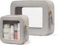 Clear Makeup Case Toiletry Bag Travel Medium Clear Cosmetic Bag with Zipper, Make Up Bag Organizer Traveling TSA Approved Transparent Bag Car for Essentials, Mini & Medium, Beige Grey by POPVIBE