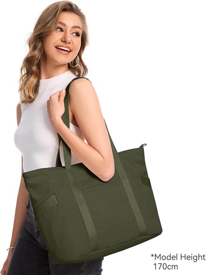 Tote Bag for Women, Casual Hobo Handbags with Compartments | Water Repellent Corduroy Large Capacity Fits 15.6" Laptop Zipper Closure for Travel Work School - Image 2