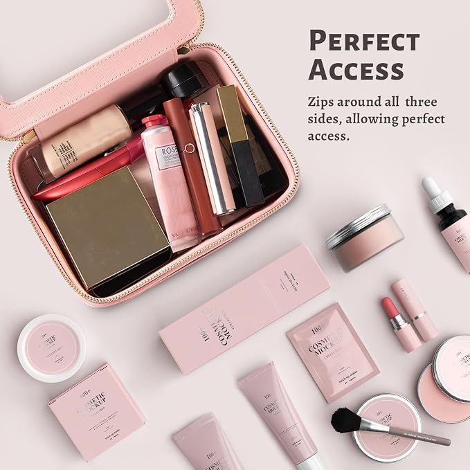 Aveniee Clear Makeup Bag Organizer Set,Portable Travel Toiletry Case for Women, Vegan Leather Cosmetic Pouch Car Bag for Essentials 2pcs,Middle & Large,Pink - Image 5