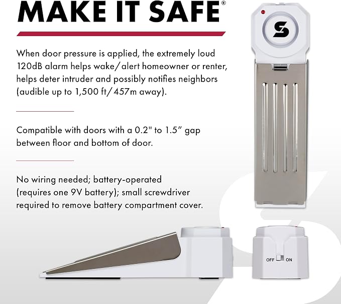 SABRE 120 dB Wedge Door Stop Security Alarm, Extremely Loud Wireless Alarm Siren Audible Up To 1,500 Ft., Non-Skid Pad, Compact Alarm Great for Home, Travel, Apartment or Dorm - Image 5
