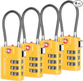 TSA Approved Luggage Locks, Combination Cable Locks, 4 Pack, Yellow | Search Alert shows TSA key access; resettable 3-digit code and flexible braided steel cable for suitcases and backpacks. by TRAVOCE