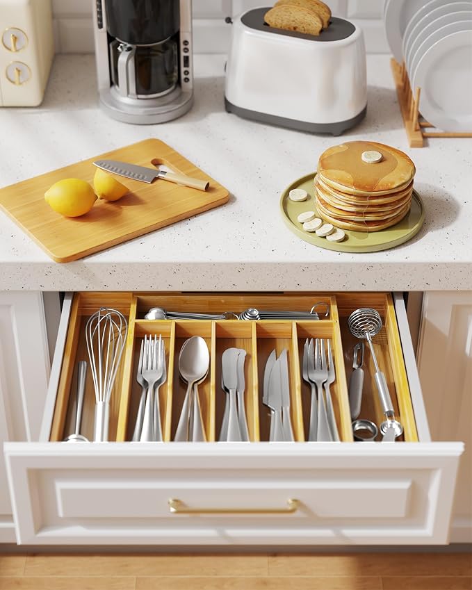 Kitsure Silverware Organizer, Bamboo Kitchen Drawer Tray, Natural, Large | Expandable Drawer Kitchen Organizer, Cooking Utensils & Cutlery, Sturdy & Thickened Design, Storage Solution - Image 5