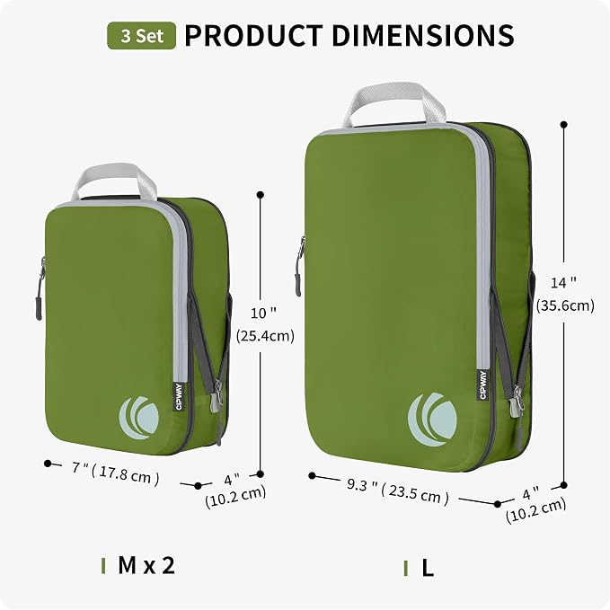 Cipway Compression Packing Cubes Set (Green 3pcs) | Ultralight Travel Cube Organizers for Carry-On Luggage, Suitcase & Backpack Travel Essentials - Image 5