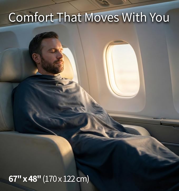 Travel Blanket Lightweight and Breathable, 67 x 48 in Soft Airplane Flight Blanket for Travelers, Foldable Camping Sheet with Stuff Sack for Train, Camp, backpacking, office, home (Velvet E650) - Image 3