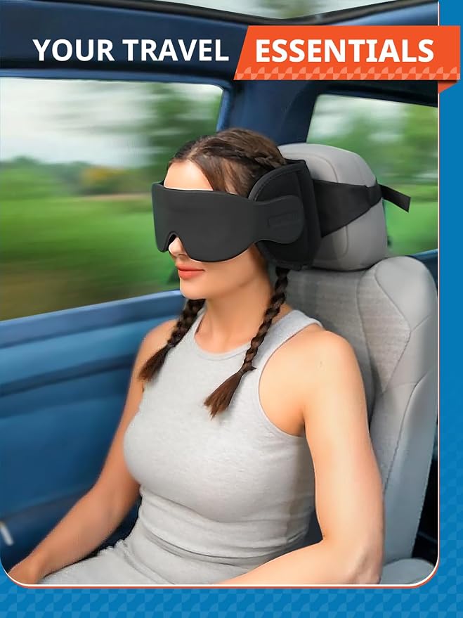 SARISUN Travel Pillow for Car Trip, Head Strap for Headrest with 3D Eye Mask - Image 6