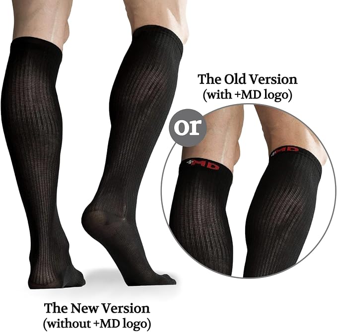 +MD Cotton Compression Socks for Women & Men 4/6 Pairs 15-20mmHg Knee High for Sports, Travel, Nursing Long Sitting Standing - Image 3