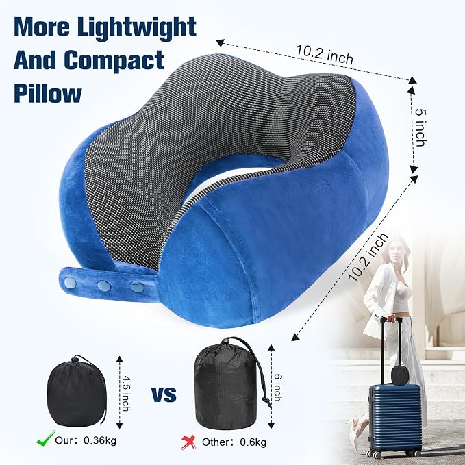 Cirorld Neck Pillow for Traveling, Travel Pillows for Airplanes,100% Pure Memory Foam Travel Neck Pillow, Adjustable Flight Pillow, Portable Plane Accessories with Eye Mask, Earplugs, Carry Bag - Image 3
