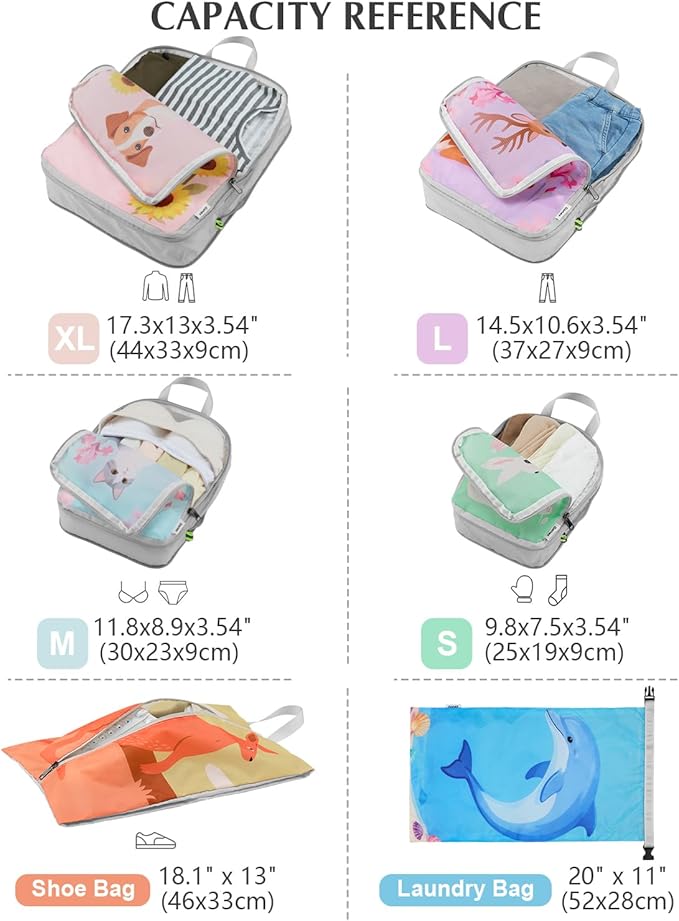 Gonex 6-Piece Compression Packing Cubes with Shoe & Laundry Bags | Unique Printed Design, Ripstop Fabric, Double-Zip Compression, Carry-On Friendly, Lightweight - Image 6