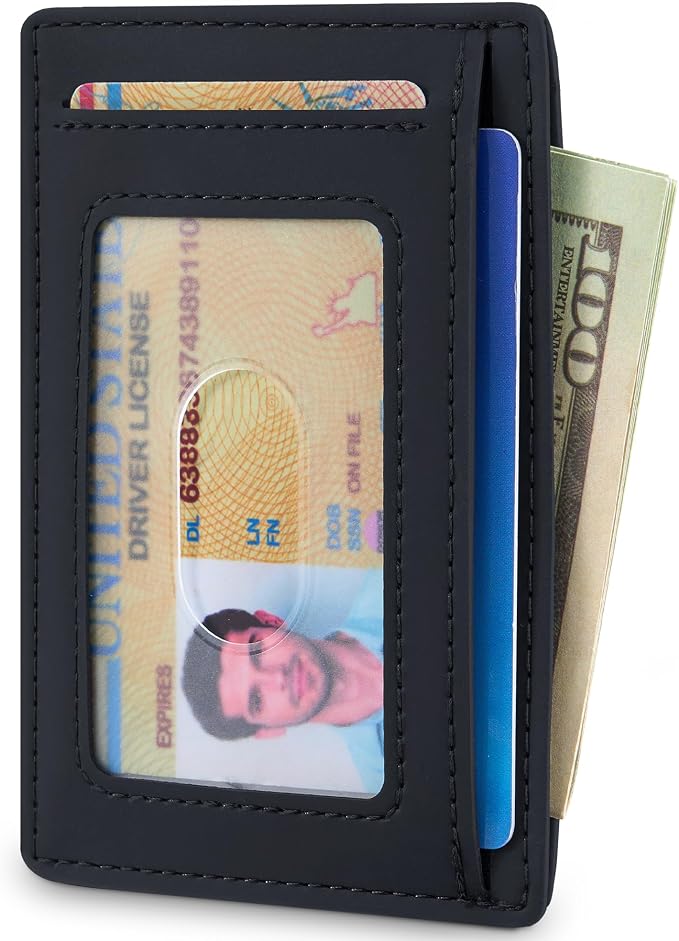 Travelambo Slim Wallet Front Pocket Minimalist Leather RFID Blocking Medium Size(Edge-Finished Black) - Image 2