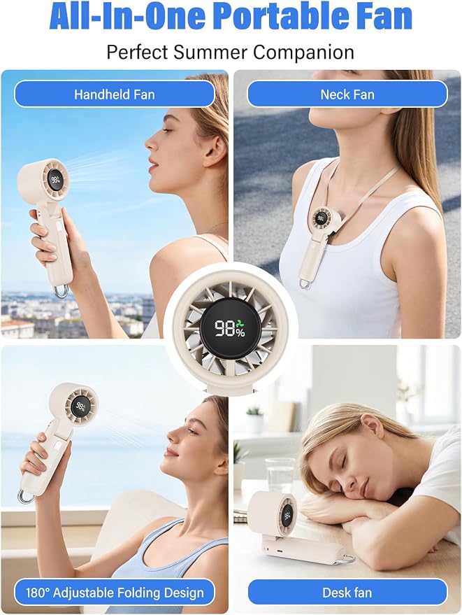 AI Handheld Fan Turbo, 100-Speed Portable Fan Rechargeable, Mini Fan with 12800 RPM Strong Airflow, Foldable 4-in-1 Personal Fan for Travel, Camping, Beach & Office, USB-C & Lightweight & Quiet - Image 5