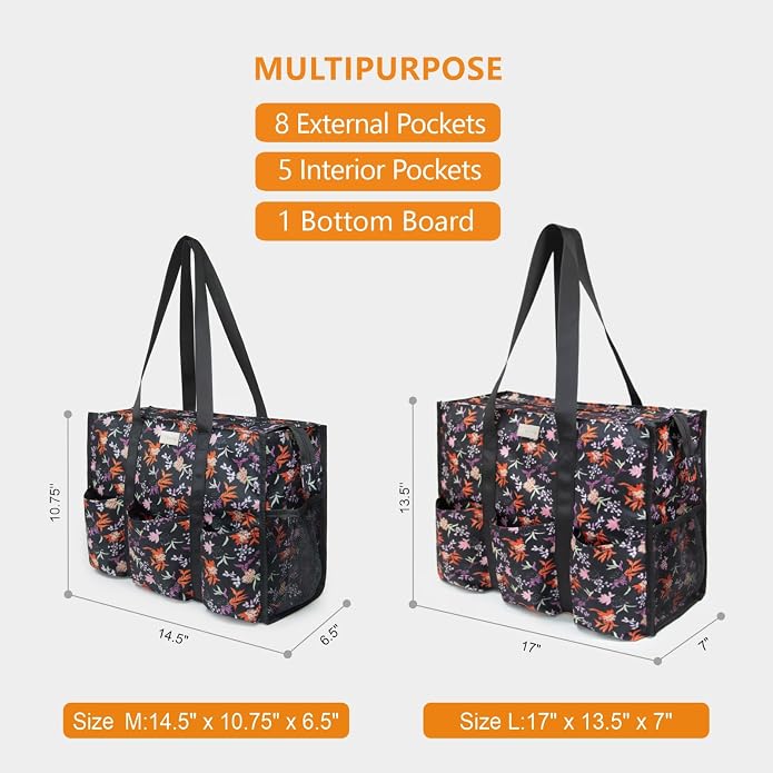 TOPDesign Utility Water Resistant Tote Bag with 13 Pockets, Top Zipper Closure & Thick Bottom Support, for Working Women - Image 2
