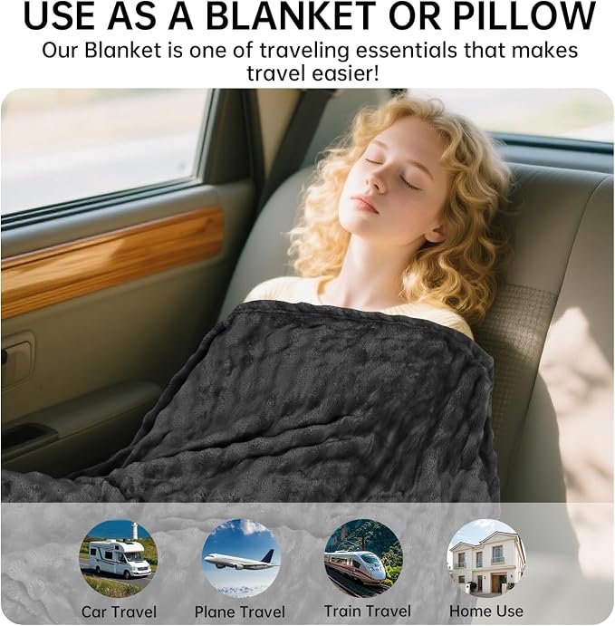 Travel Blanket and Pillow-2-in-1, Ultra-Soft&Compact, One-Piece Airplane Blanket with Hand Luggage Belt and Backpack Clip,Travelers Accessories Gifts, 61x43 Inches (Dark Grey) - Image 2
