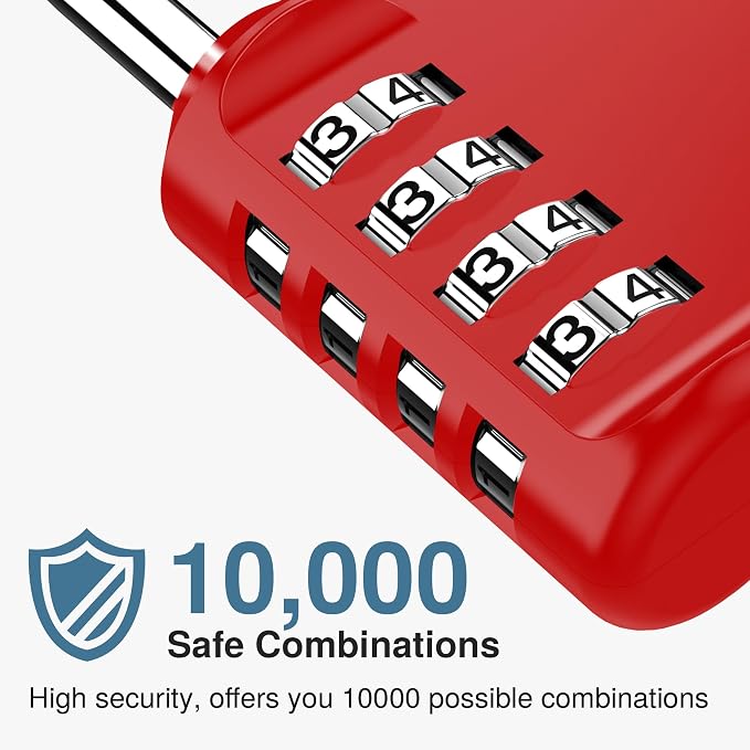Puroma 1 Pack Combination Lock Locker 4 Digits Combo Padlock Gym Red | For School Gate Fence Toolbox Hasp Storage, Outdoor, Resettable, Weatherproof, Side Window, Crack Cut Resist, Hardened Steel - Image 2