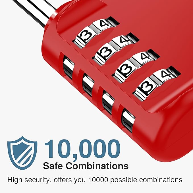 Puroma 4 Pack Combination Lock Locker 4 Digits Combo Padlock Gym Red | For School Gate Fence Toolbox Hasp Storage, Outdoor, Resettable, Weatherproof, Side Window, Crack Cut Resist, Hardened Steel - Image 2