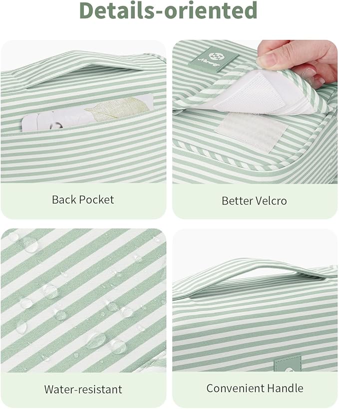 Narwey Small Hanging Toiletry Bag for Travel Women Girl, Striped Toiletries Travel Bag with Hook, Hanging Makeup Bag Organizer Make Up Cosmetic Bags, Gifts for Kids Teen (Mint Green Stripe) - Image 5