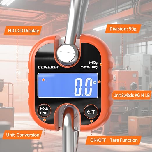 Hanging Scale Handheld 440lb/200kg Crane Scale Luggage Scale,with ABS Plastic case & Big LCD Display, Portable Digital Mini Crane Scale Fishing Scale,for Gym,Hunting,Travelling - Image 2