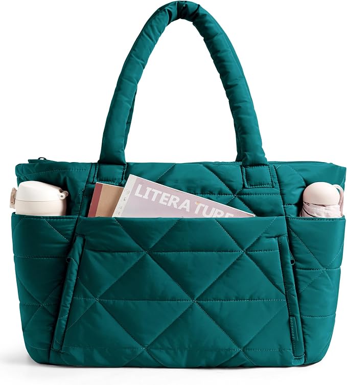 BAGSMART Tote Bag for Women, Puffer Tote Bag with Zipper, Large Quilted Shoulder Bag with Compartments for Travel, Work, Gym by BAGSMART